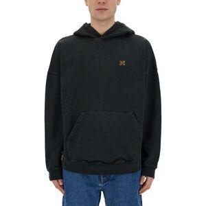 PALM ANGELS Logo Embroidered Cotton Blend Hoodie Men BLACK Sweaters & Cardigans